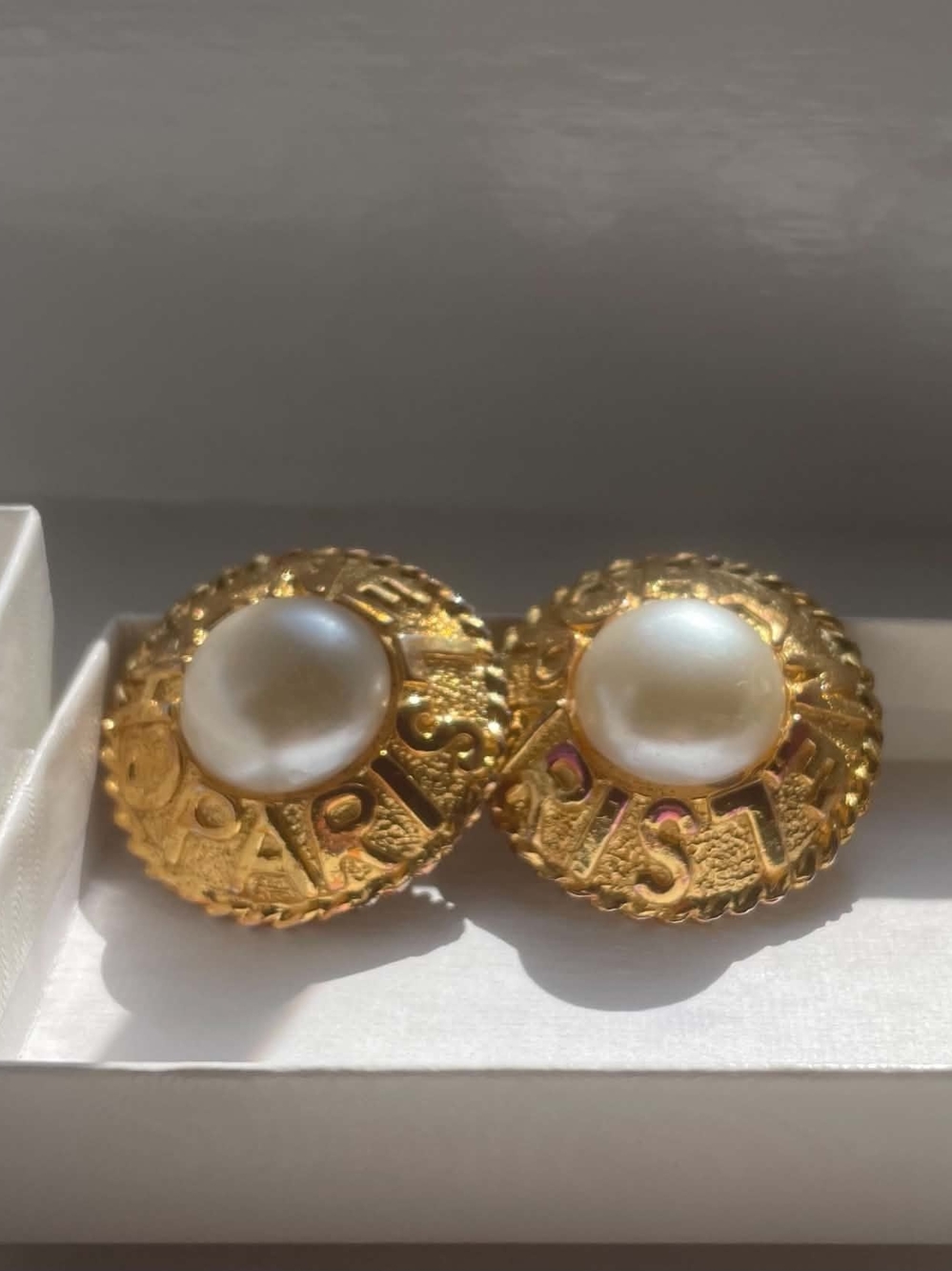 CHANEL Gold-Tone Faux Pearl Button Earrings